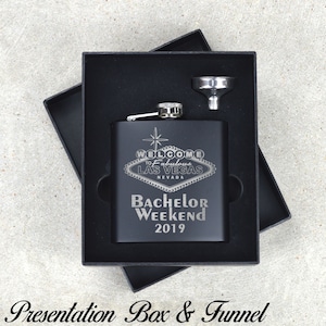 Vegas Bachelor Party Flasks. Las Vegas Bachelor Party Flask Gifts. Custom Bachelor Party Flask. Personalized Bachelor Party Favor.