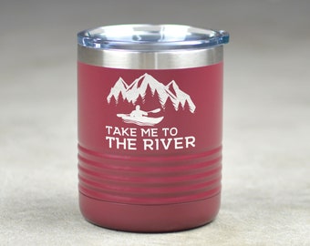 Vaso térmico "Llévame al río" de 283 ml. Vaso personalizado para kayak. Vaso para actividades al aire libre, kayak y senderismo. Vaso para acampar. Equipo de camping.