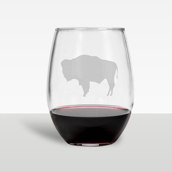 Bison Wine Glass - Buffalo Wine Glass - Stemless Wine Glass - Funny Wine Glass - Wyoming Wine Glasses