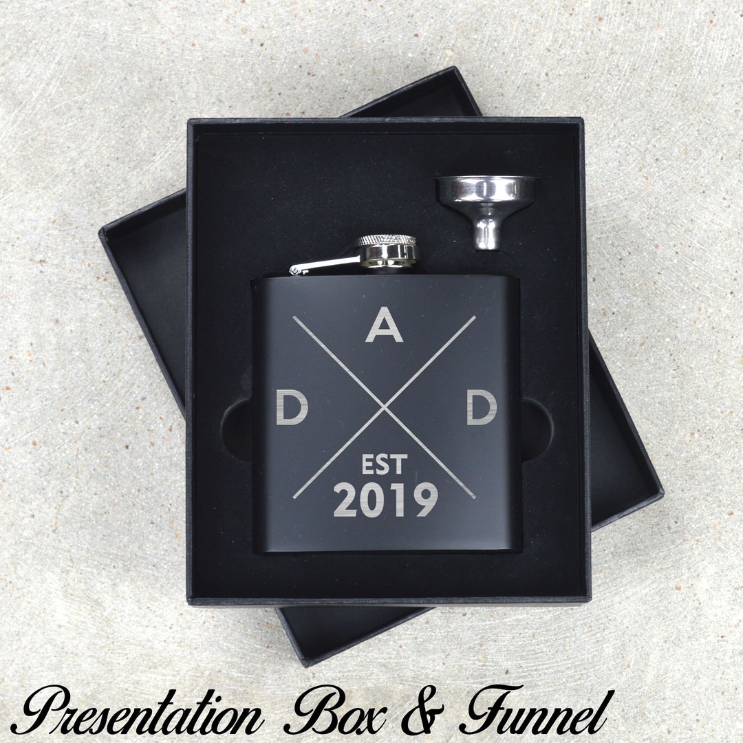 Dad Established Flask. New Dad Baby Shower Gift Flask. Personalized Dad ...
