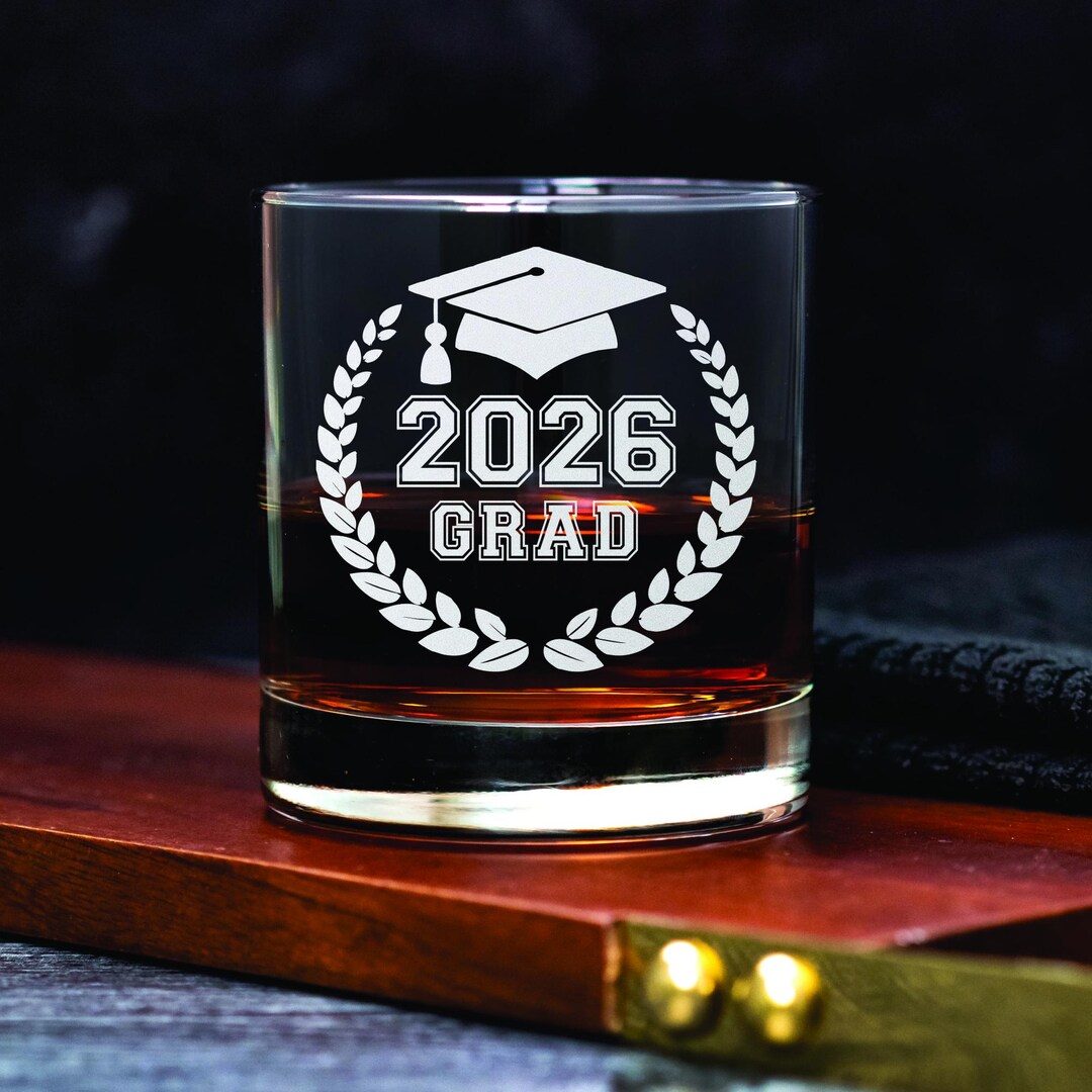 Graduation Hat Rocks College Graduation Whiskey Glass. Laurel Wreath Cap & Tassel Design ...