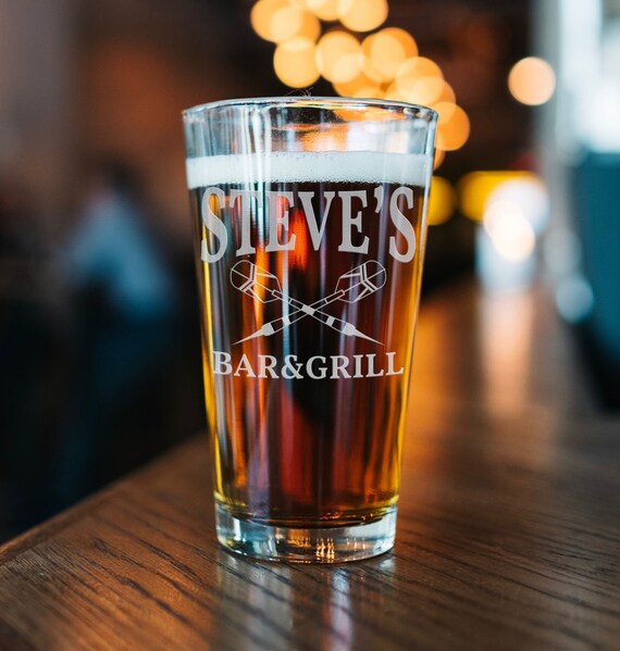 Home Bar Glass. Your Name Custom Beer Glass. Personalized Pint Glasses. Custom Home Bar Logo Glass. Custom Home Bar Glasses Man Cave Glasses
