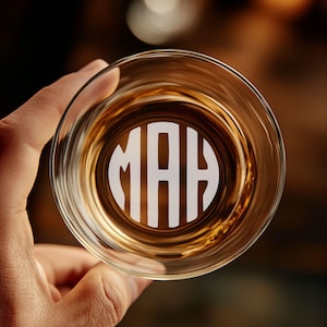 Personalized Whiskey Glass with Initials | Custom Engraved Bourbon Tumbler | Unique Gift for Men | Groomsmen Wedding or Anniversary Present