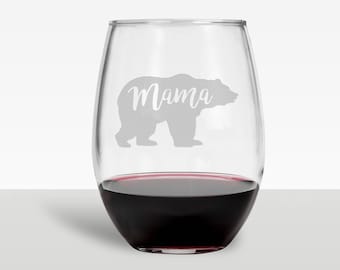 Mama Bear Wine Glass - Funny New Mom Wine Glass Mother's Day Gift 2023 Stemless Wine Glass - First Time Mom Gift Expecting Mom Wine Glasses