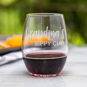 Grandma's Sippy Cup Stemless Wine Glass. Personalized Mother's Day Gift Grandma Wine Gift. First Time Grandma New Grandma Gift. Grandma Wine image 1