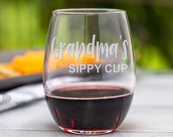 Grandma's Sippy Cup Stemless Wine Glass. Personalized Mother's Day Gift Grandma Wine Gift. First Time Grandma New Grandma Gift. Grandma Wine