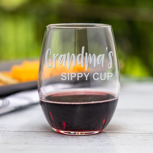Grandma's Sippy Cup Stemless Wine Glass. Personalized Mother's Day Gift Grandma Wine Gift. First Time Grandma New Grandma Gift. Grandma Wine