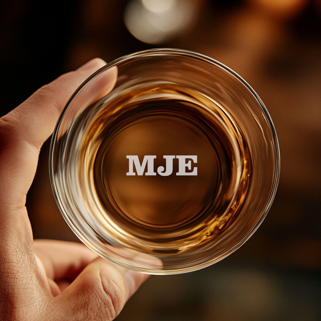 Monogrammed Whiskey Glass Subtle Personalized Initials Bottom Etched ...