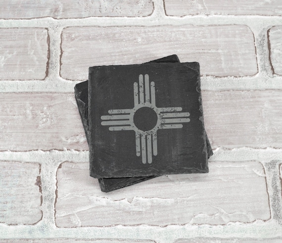 New Mexico Coasters - Zia Flag Symbol - New Mexico Gift - New Mexico - Slate Coasters - Engraved Coasters - Wedding Gift - Housewarming Gift