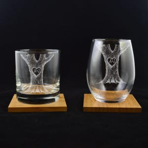 Couple Gift Carved Initials In A Heart Tree Engagement Gift Couples Engaged Couples Initials Glass Set Wedding Wine Gift Set