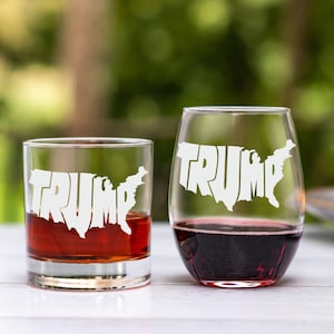 Trump Nation Donald Trump 45 47 Wine Glass Pro Trump MAGA Bourbon Glass Trump Supporter Gift Set Daddy's Home Whiskey Gift Trump 2024 Merica