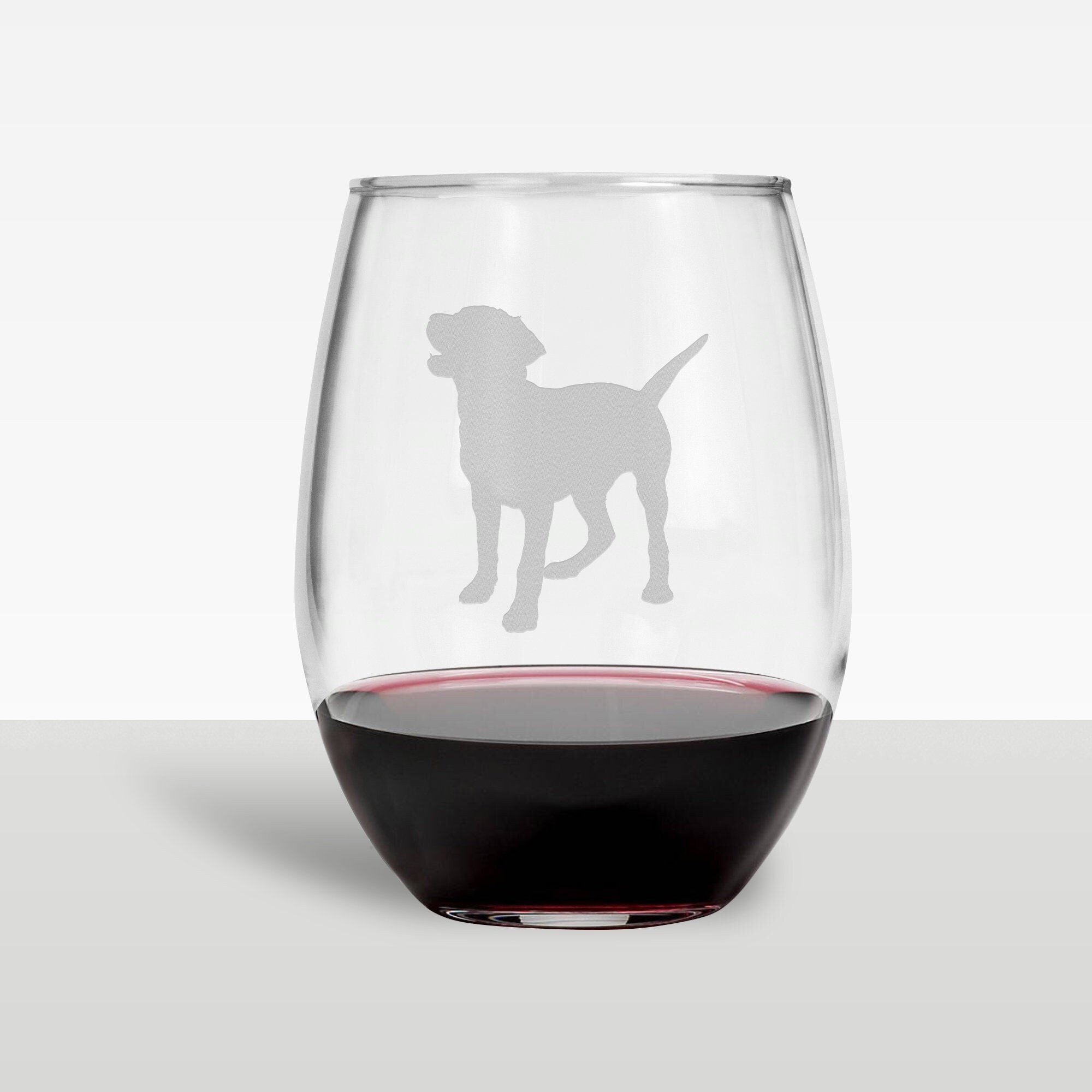Etched Stemless Wineglass – The Black Dog