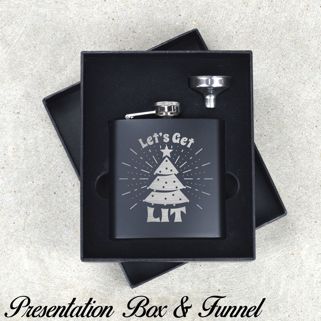 Let's Get Lit Christmas Flask Funny White Santa Gifts Whiskey Gifts –  Elliefont Styles