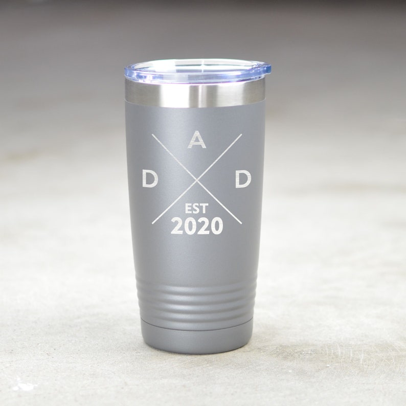 New Dad Gift Insulated Tumbler. Dad Established Custom Tumbler. Personalized Dad Tumbler. First Time Dad Gift. Dad to Be Soon To Be Dad Gift Grey