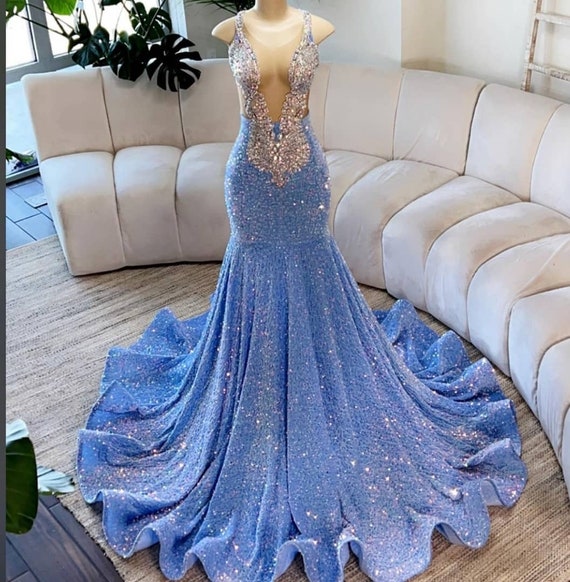 Blue sequin store party dress
