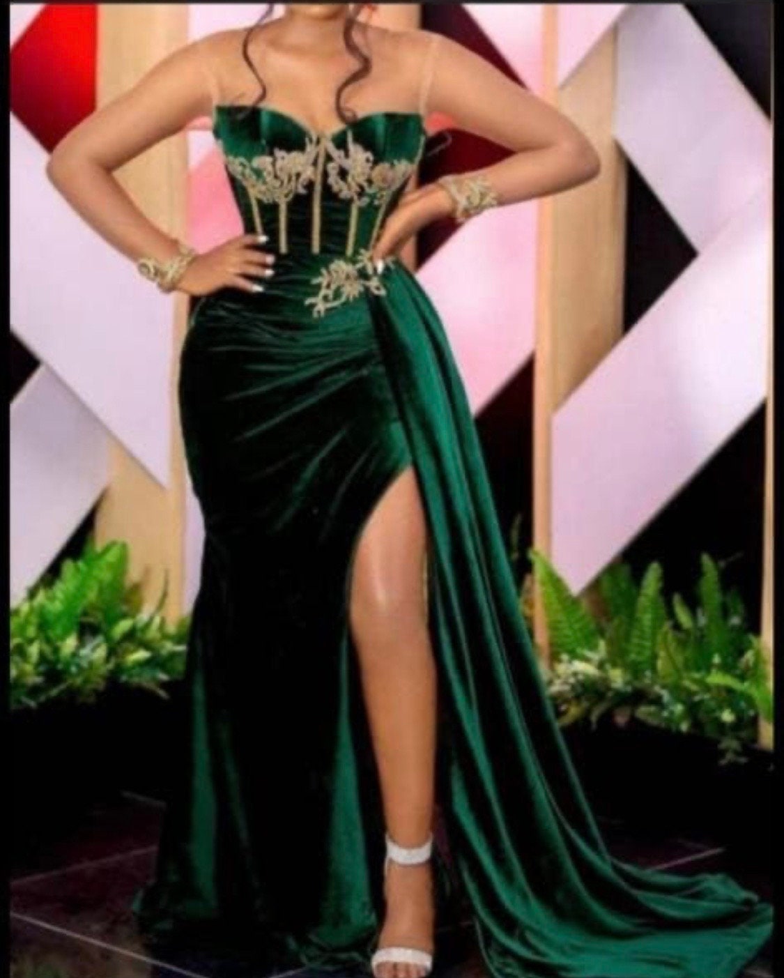 discounts USA sale online Green floor length Corset Crystals dress,African  Green Satin Gown Draping With prom dress,party High dress,wedding Corset  Vanity reception Slit dress,Evening gown,luxury dress,birthday dress, 