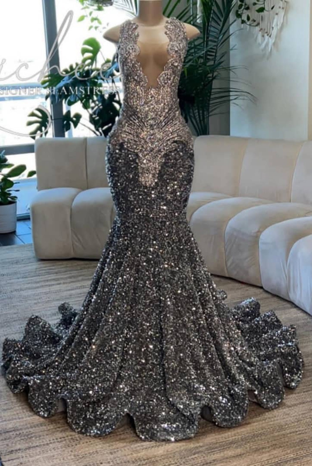 Sliver Sequins Floor Length Prom Dress, Engagement Dresses,wedding ...