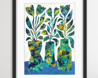 TULIPS in TALL VASES - Original painting - Acrylic painting on paper- One of a kind - 11.75" x 16.5"