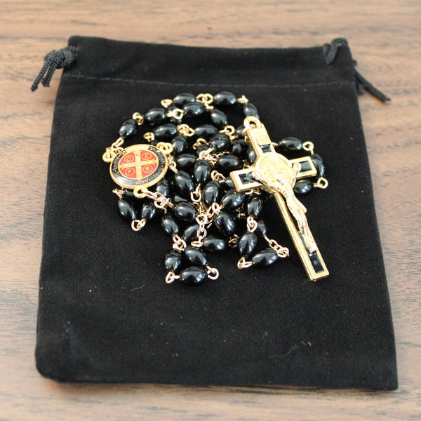 8mm Black and Gold St. Benedict Rosary