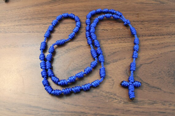 Blue Knotted Cord twine Rosary With Knot Cross 