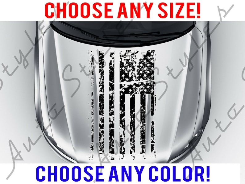 Car American Flag Hood Distressed Decal Vinyl Custom for CAR SUV Any Size Any Color! 