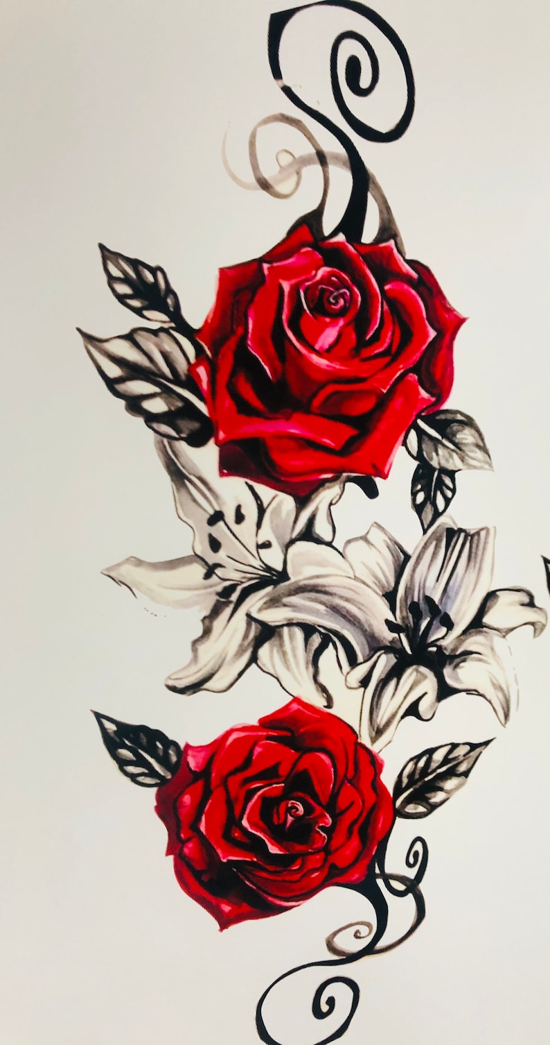 Rose Lily Car Door Flower Tattoo Hood Decal Vinyl Sticker - Etsy