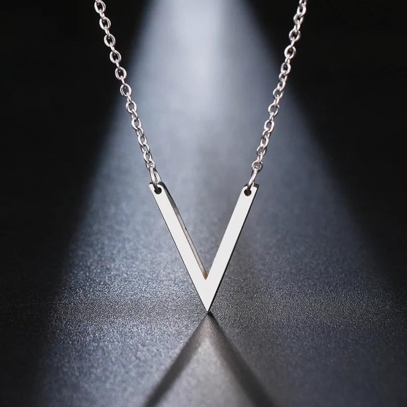 V shaped Necklace Sterling Silver V Necklace V Pendant Etsy