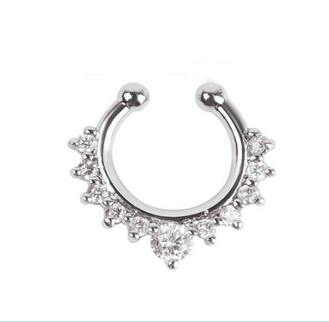 Sterling Silver Fake Septum Piercing With Zircon Bead Fake Etsy