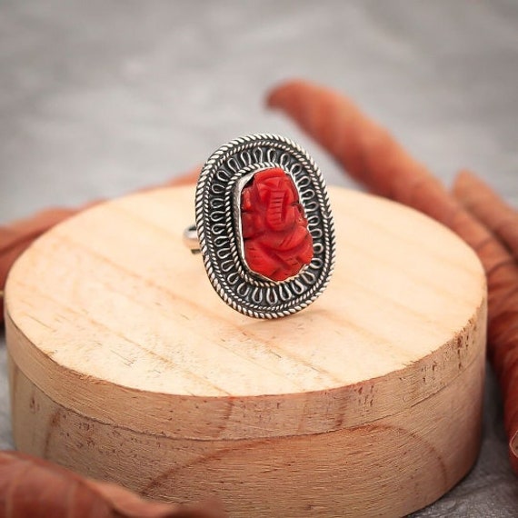Coral cheap ganesha ring
