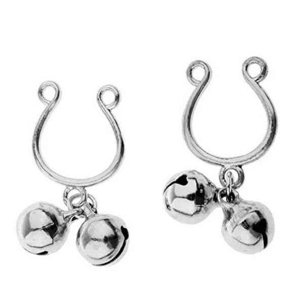 Nipplerings non percés, anneaux de perçage du corps, anneaux de bouclier de Nipplering réglables avec cloche, pince de cercle de piercing de vis de boucliers d'argent