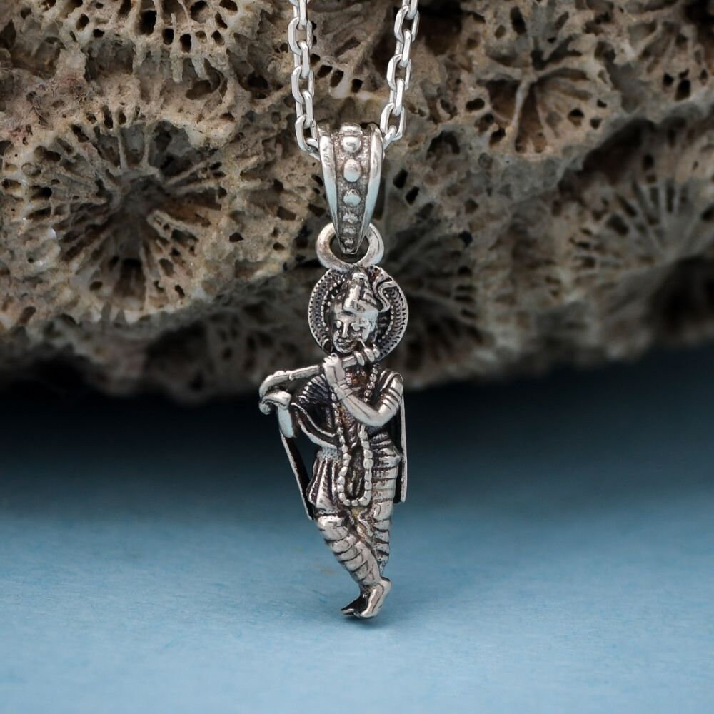 Fluting Lord Krishna Silver Pendant Krishna Playing Flute Etsy
