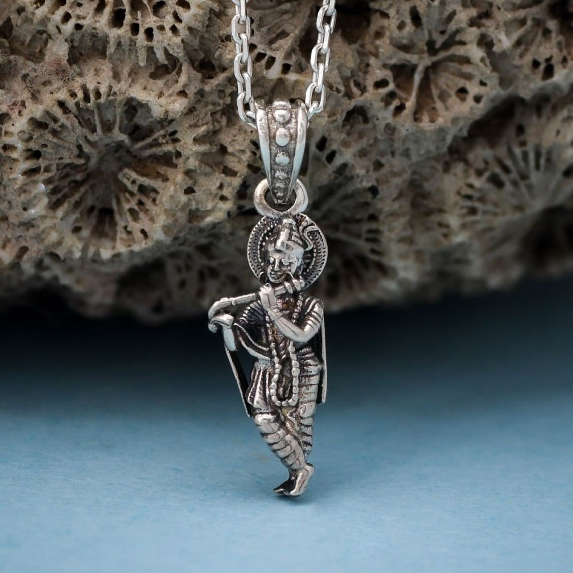 Fluting Lord Krishna Silver Pendant Krishna Playing Flute - Etsy