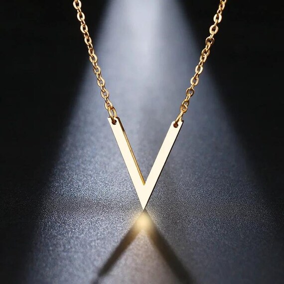 V shaped Necklace Sterling Silver V Necklace V Pendant Etsy