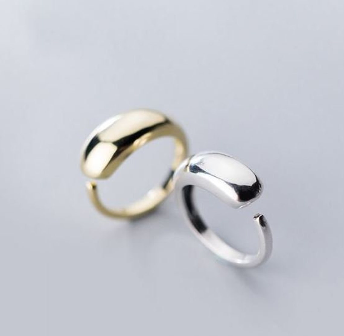 Big silver ring Open Back Ring Adjustable Ring Glossy Ring Etsy