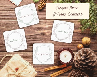 Nombre personalizado Neutral Holiday Square Coasters (Conjunto de variedades de 4)