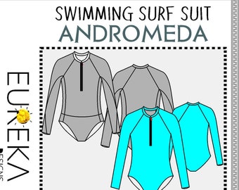 Surf SwimmingTemplate Long Sleeve Suit PDF Patterns 0 -30 USA Size A0 A4 Letter Pdf Sewing Patterns Beginner Friendly Easy Sew Swimsuit PDF