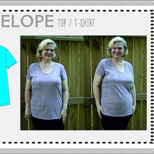 T-shirt da donna con scollo a V a maniche corte, modelli PDF, maglietta digitale, download in formato PDF, modelli taglie 0-30 USA, istruzioni complete per cucire