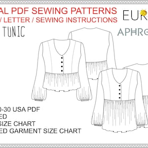 Fantastic Greek Top Template, Aphrodite Top Blouse Tunic, Sewing PDF Patterns, A0 A4 Letter Projector sewing instructions USA 0-30 sizes,