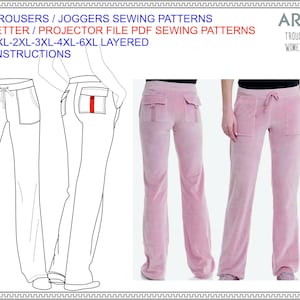 Women Normal Waisted  No zipper Trousers Joggers  Fited  Elastic Waistband PDF Sizes XS-6XL