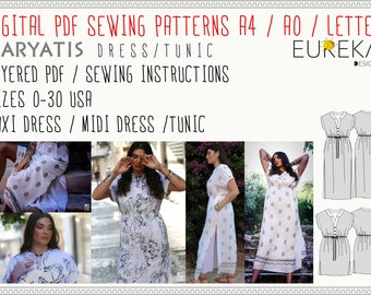 Fantastic Maxi Dress Template, Day Summer dress , Karyatis Greek Dress, With Pockets PDF Patterns A0/A4/Letter, Digital PDF Sizes 0-30 USA