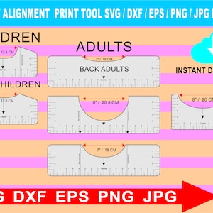Ferramenta de alinhamento de camisetas para impressão SVG DXF PNG, régua de camisetas, centralização de posicionamento de camisetas, arquivos Glowforge cortados a laser - carimbos de camisetas com régua