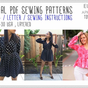 Greek Top & Dress Pattern, Aphrodite Top Blouse Tunic, Sewing PDF Patterns, A0 A4 Letter Projector Sewing Instructions USA 0-30 sizes