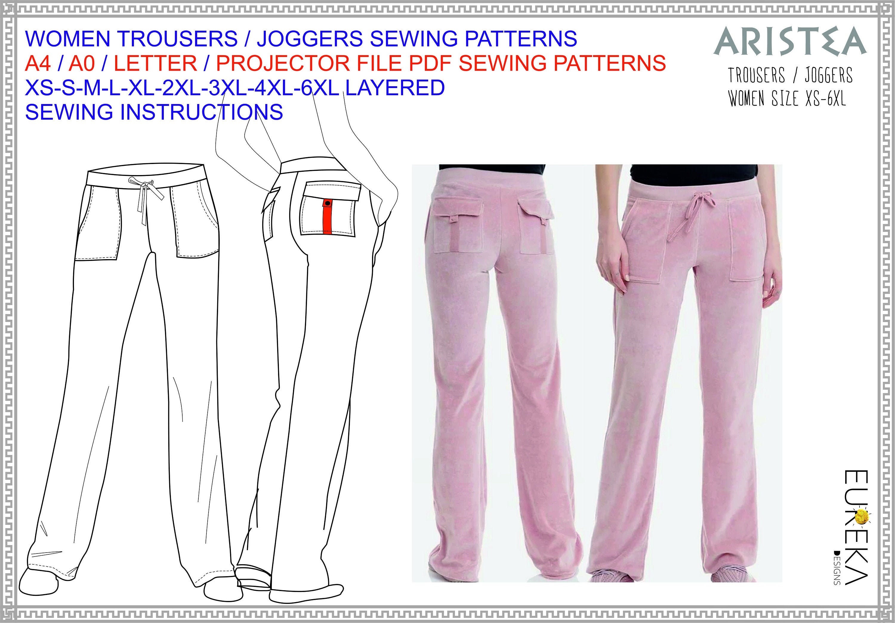 Women Normal Waisted No Zipper Trousers Joggers Fited Elastic Waistband PDF  Sizes XS-6XL 