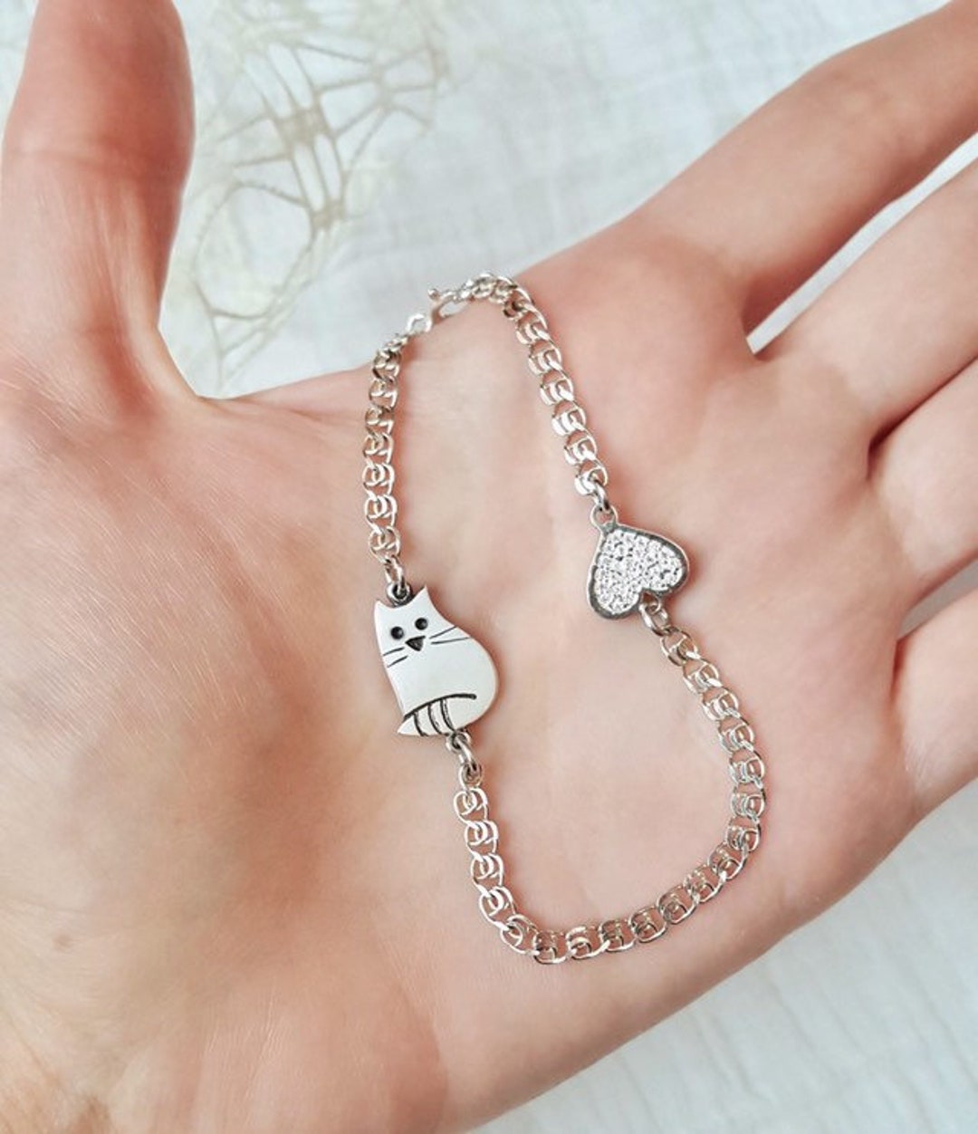 Pulsera De Plata De Ley Con Gato Egipcio Bastet - Diseño Luna Celta, Ojo De Horus Y Ankh - Para Mujer
