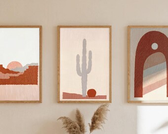 Southwestern Wall Art Set of 3, Desert Mesa Saguaro Arch Prints, Digital Download