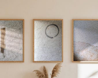Wabi Sabi Wall Art Set of 3, Neutral Textured Plaster Prints, Digital Download