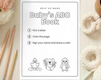 Baby Shower ABC Book Printable, Guest Coloring Pages, Alphabet Keepsake