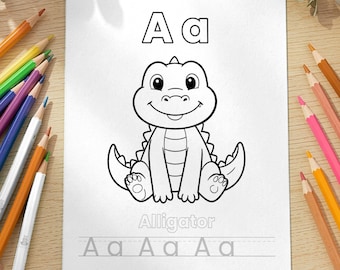 Alphabet Coloring Pages Printable, A to Z Animal Letters with Tracing, Kids PDF