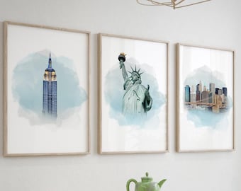 New York City Landmarks Wall Art: NYC Travel Prints Christmas Decor