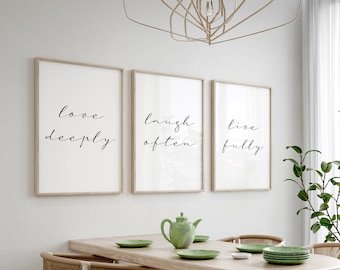 Set of 3 “Live Laugh Love” Prints – Inspirational Wall Art, Instant Download